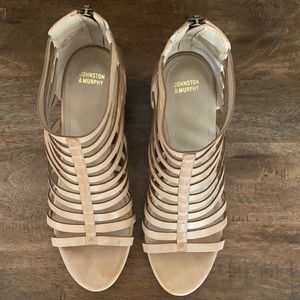 Johnston & Murphy caged brown wedge sandals